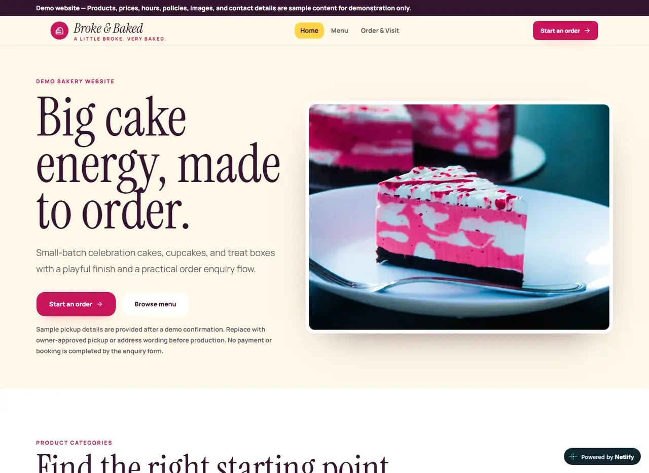Broke & Baked website screenshot